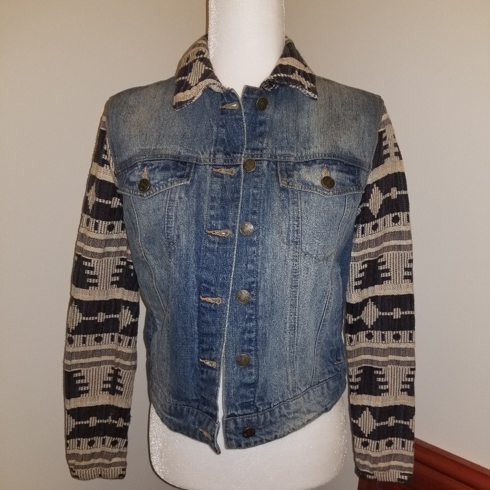 BDG Urban Outfitters Denim Jacket w/ tribal sleeve